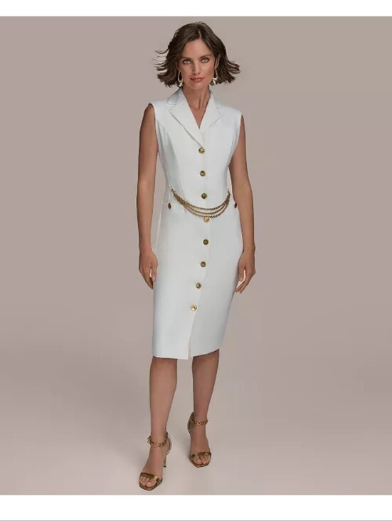 Donna Karan Dresses & Skirts - Donna Karan New York NWT White Gold Button Vest Maxi Dress Size 14 $199 No Chain